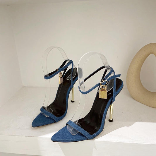 Pointed Toe Clear Strap Heels – Chic Lock Accent Design