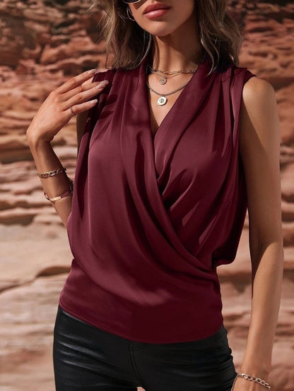 Sleeveless Satin Wrap Blouse for Women