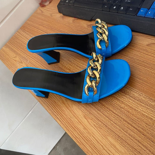 Chain Detail Square Toe Heels – Bold & Trendy Look